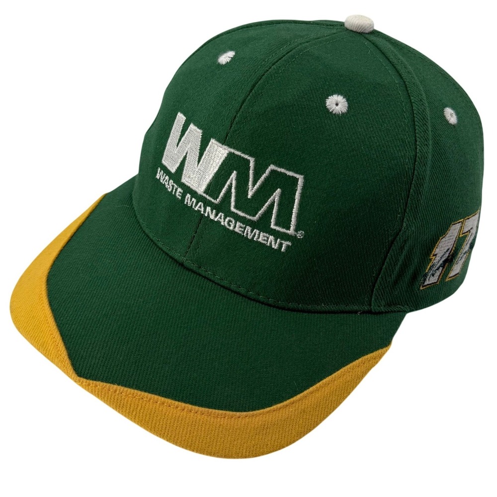 NASCAR Waste Management Racing Hat Green Yellow Embroidered Driver 17 22 Adj